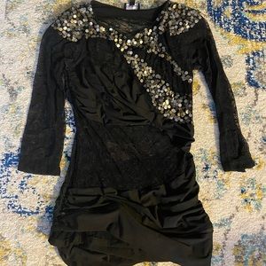 BEBE Sheer/Lace Top with Gold/Silver Detail